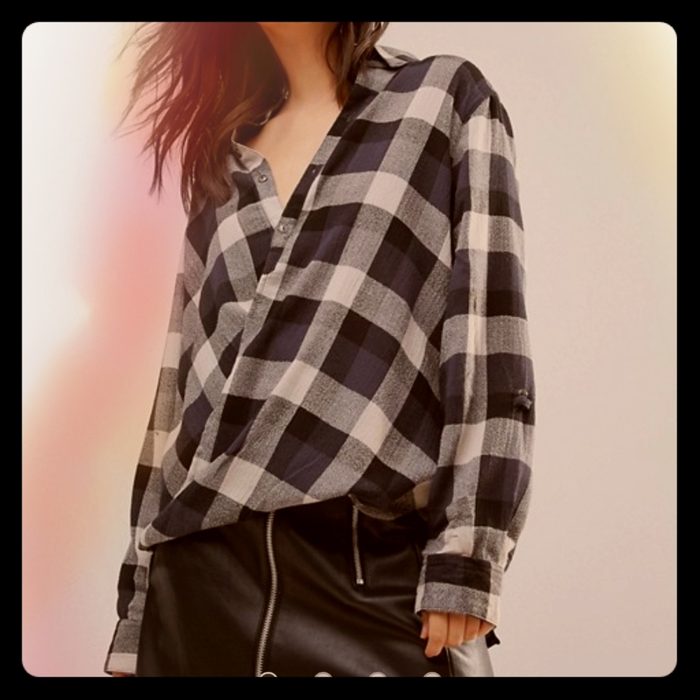 Blank NYC Plaid Cross Front Flannel Button Up